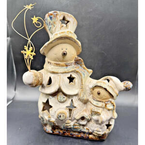 Vintage Christmas Snowman Tealight, Rustic, Distressed Country, Farmhouse Style